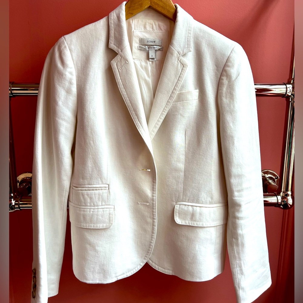 J Crew Schoolboy Blazer Size 2 White Linen